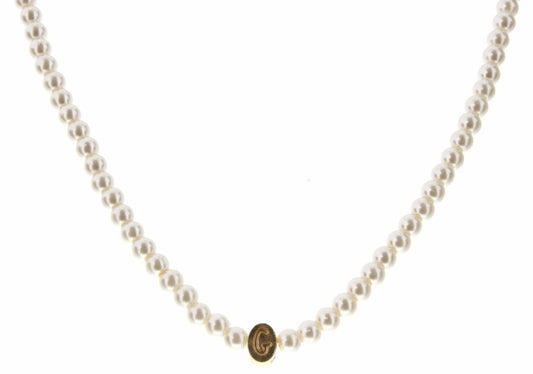 Kids 14" Gold "G" Initial on Pearl Strand Necklace, 3" Ext.