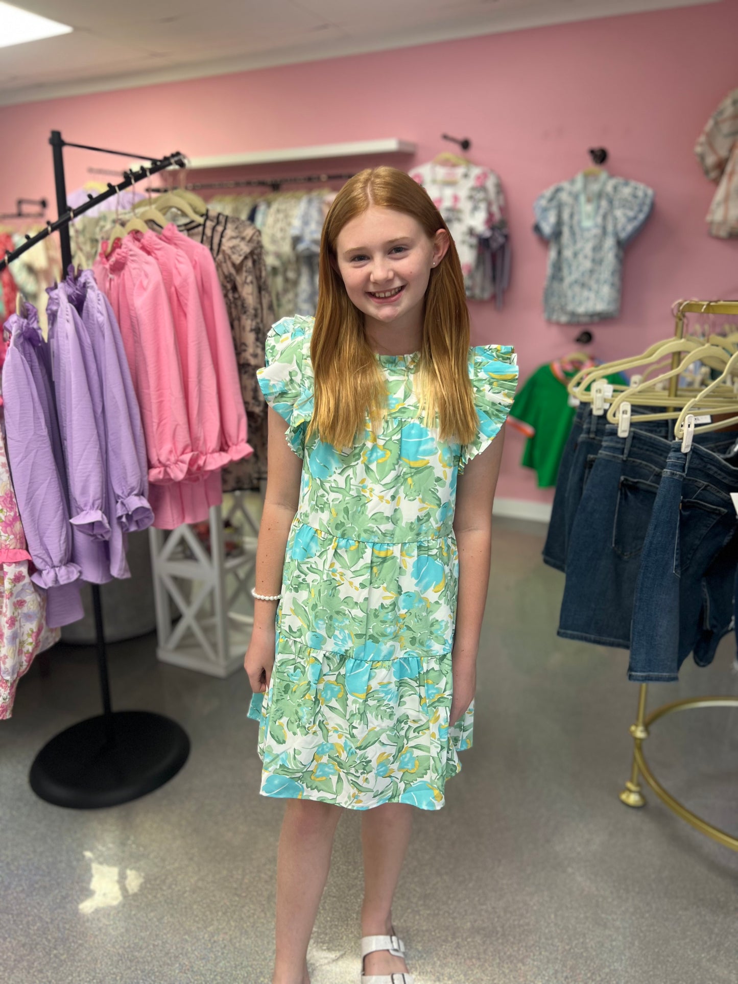 Sage floral girl dress