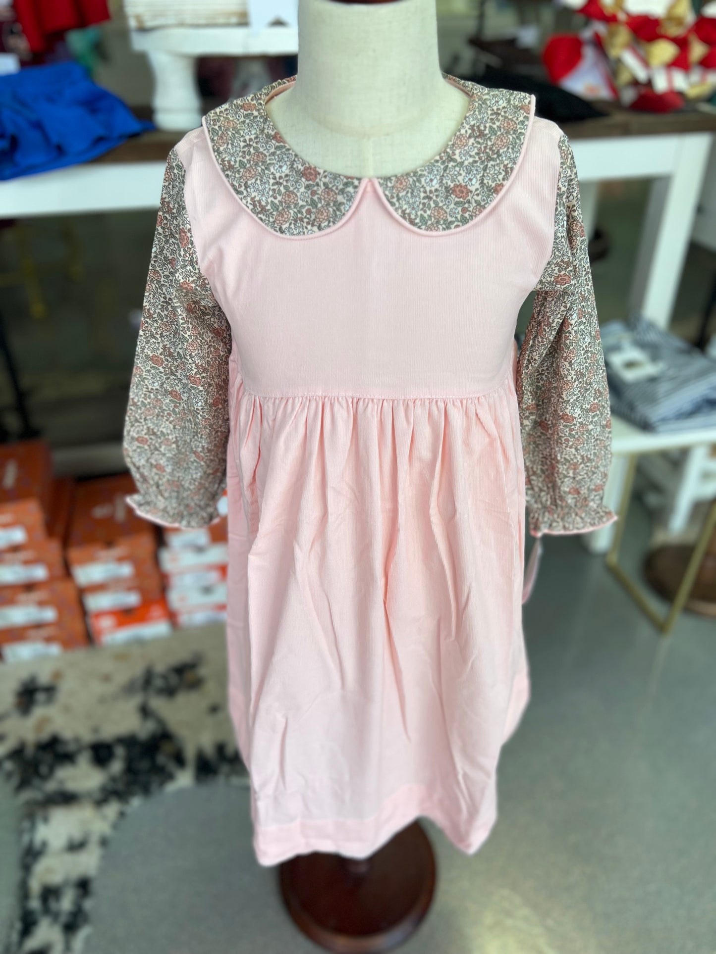 Pink corduroy floral dress