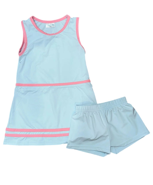 blue and pink athletic set