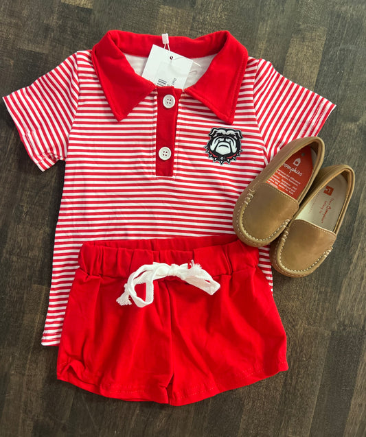 Red and black short set