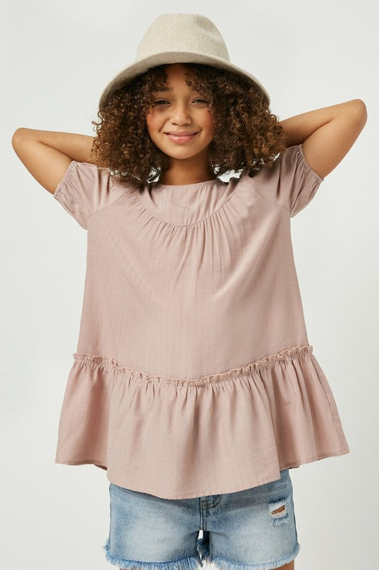 Mauve puff sleeve tunic top