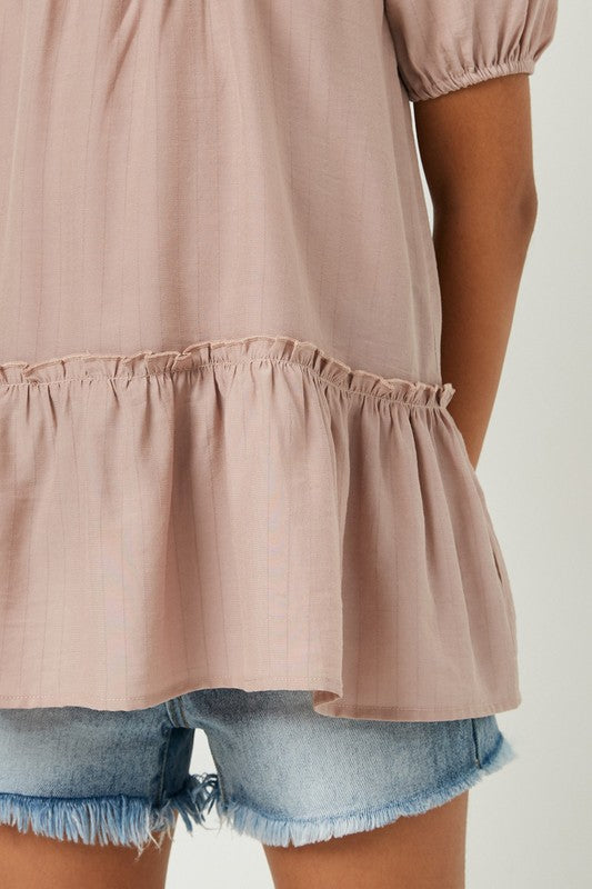 Mauve puff sleeve tunic top