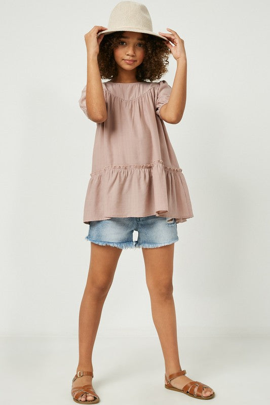 Mauve puff sleeve tunic top