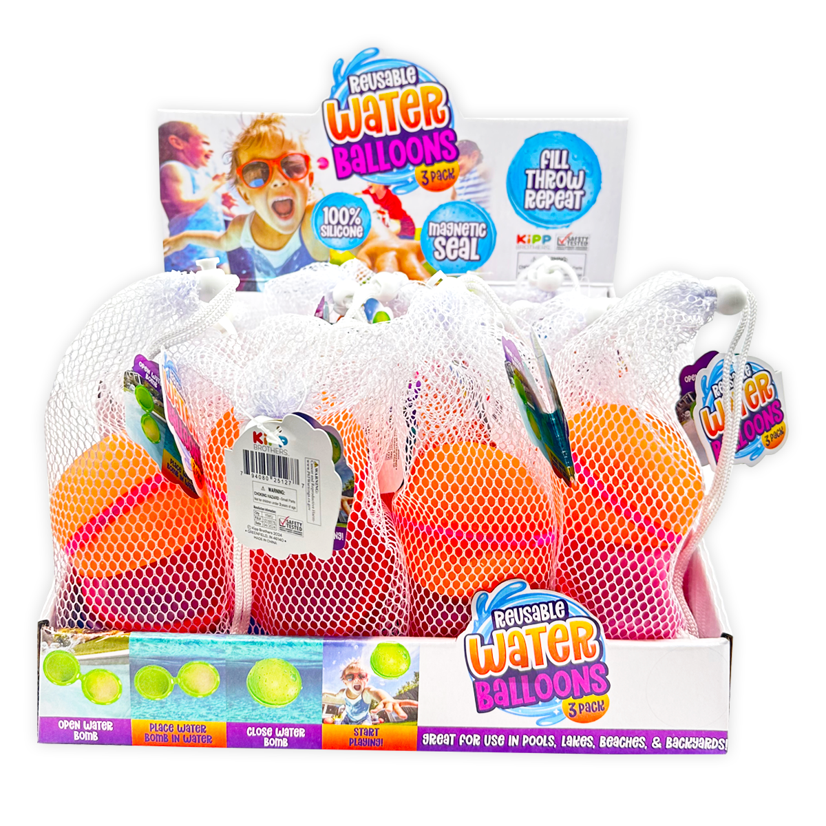 Magnetic Water Balloons 3 Pack - 12 Sets Per Display