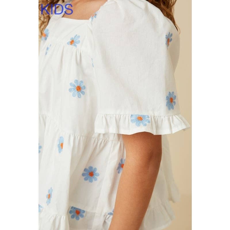 Girls All Over Daisy Embroidered Square Neck Top