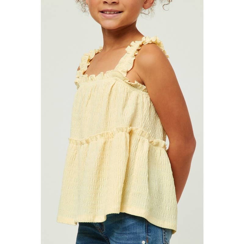 Girls Textured Knit Ruffle Strap Tiered Top