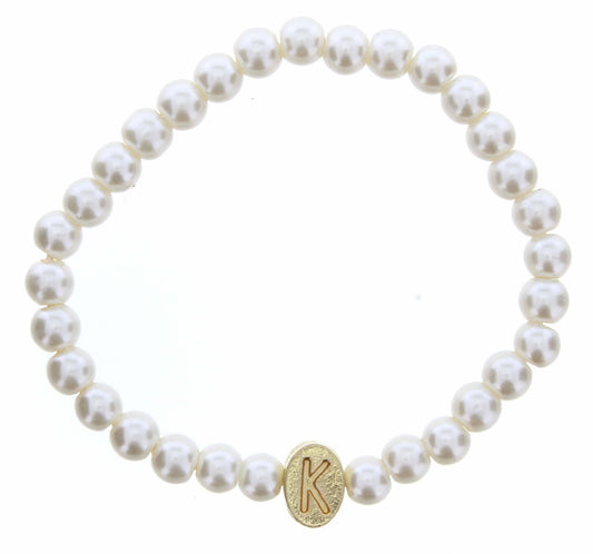 Kids Gold "K" Initial on Pearl Strand Bracelet