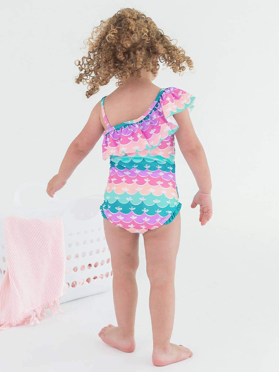 Girls Mermaid One Shoulder Ruffle One Piece