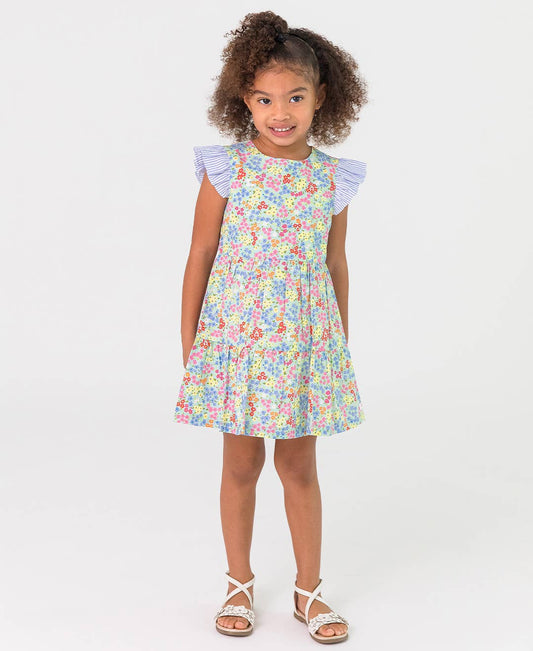 Girls Petaling Around Flutter Sleeve Tiered Dress