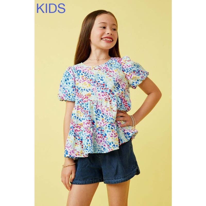 Girls Abstract Multi Color Dot Peplum Top