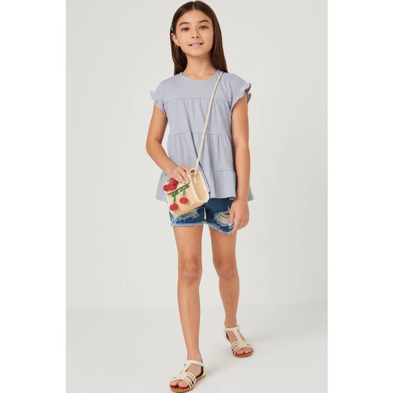 Girls Crinkle Texture Knit Tiered Top