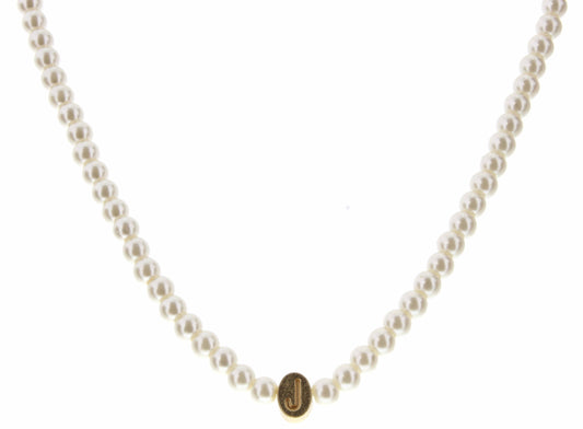 Kids 14" Gold "J" Initial on Pearl Strand Necklace, 3" Ext.