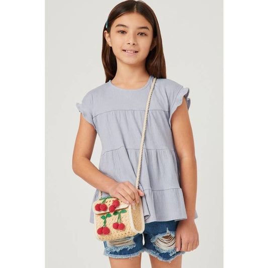 Girls Crinkle Texture Knit Tiered Top