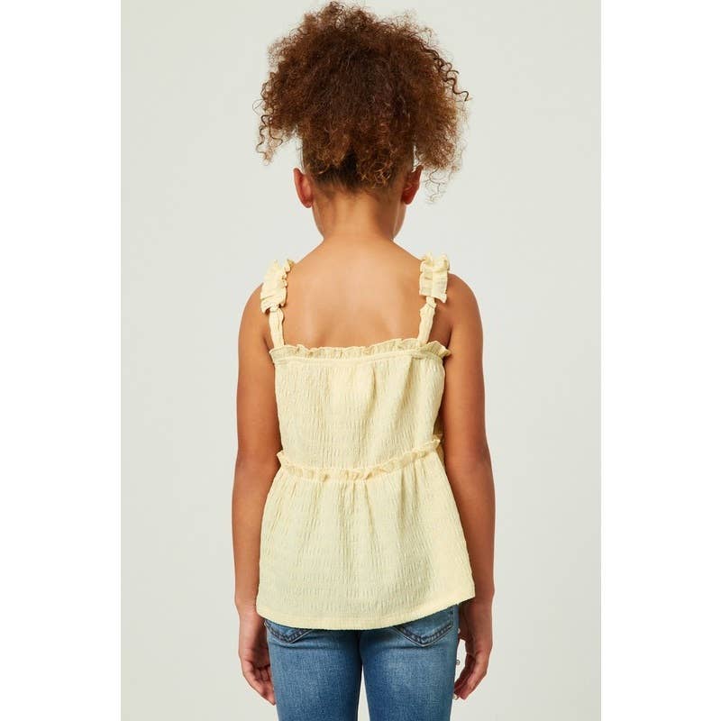 Girls Textured Knit Ruffle Strap Tiered Top