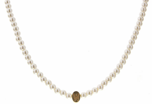 Kids 14" Gold "W" Initial on Pearl Strand Necklace, 3" Ext.