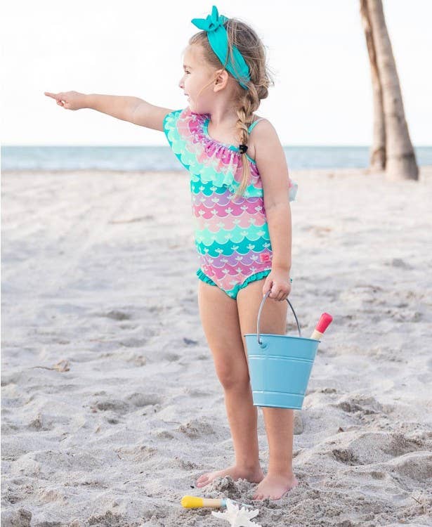 Girls Mermaid One Shoulder Ruffle One Piece