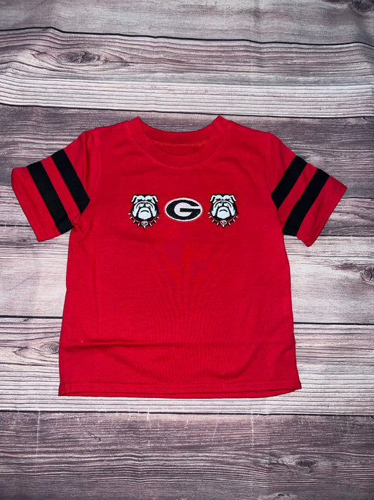 red and black G shirt