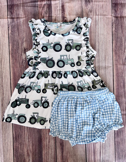 Vintage tractors girl Bloomer set