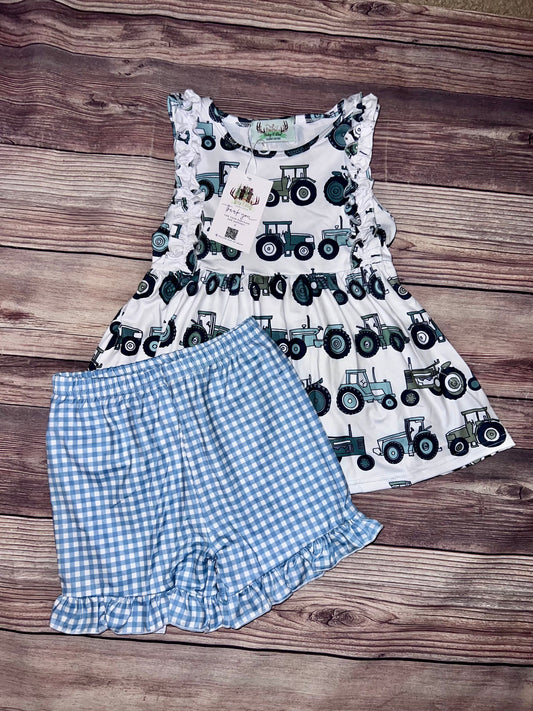 Vintage tractors girl short set