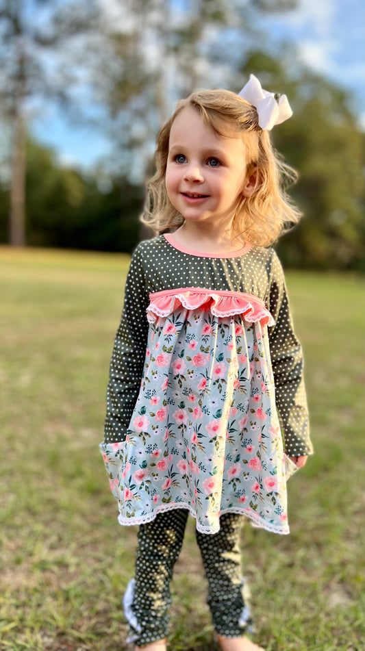 Blue and green floral tunic with leggings